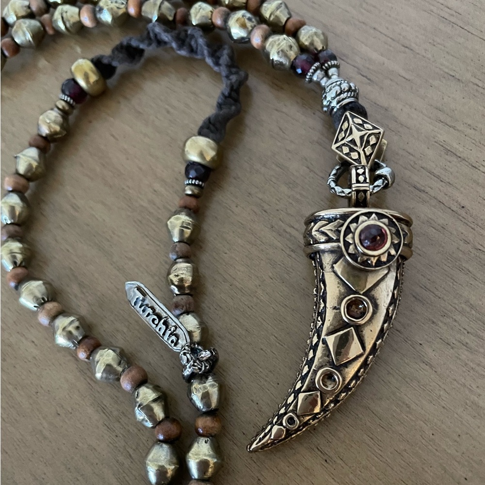 Free People Vintage Brass And Garnet Horn Necklace